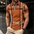 thumbnail image 2 of MQLKF Mens Printed Checked Striped Shirt Zipper Sport Shirt Short Sleeve Top Stylish Comfortable Breathable Handsome Men's Polo Shirt, 2 of 6