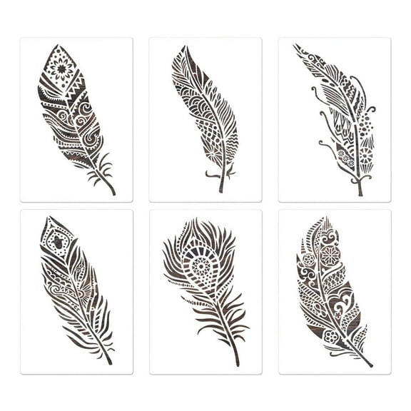 6Pcs Feather Templates Art Drawing Stencil for Kid Painting on Paper Wall DIY Scrapbooking Card Making Furniture Decor
