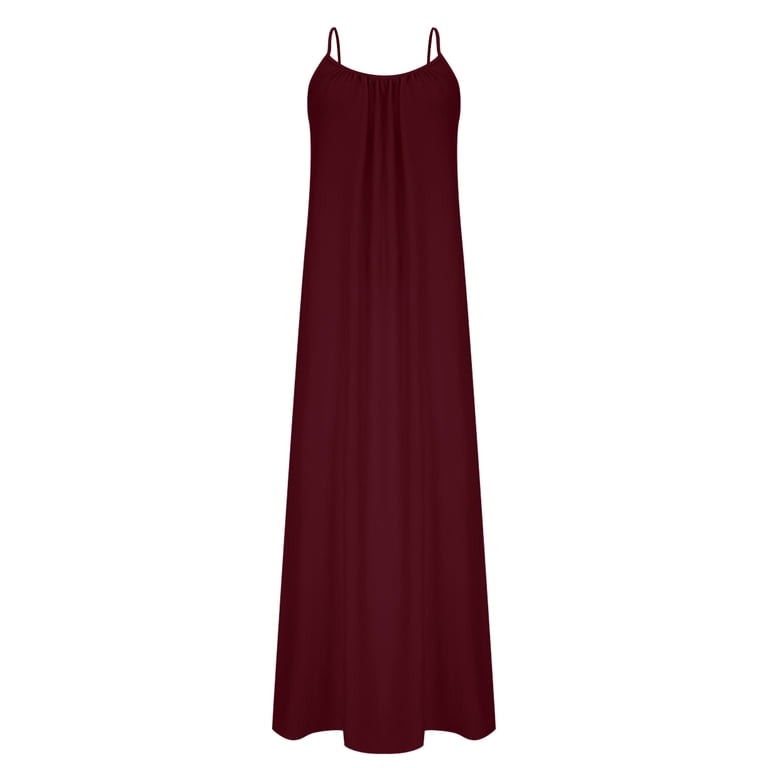 cocolona Womens Summer Camisole Maxi Dress Casual Solid Color Crew Neck  Sleeveless Backless Long Dress Vacation Beach Sundress - Walmart.com