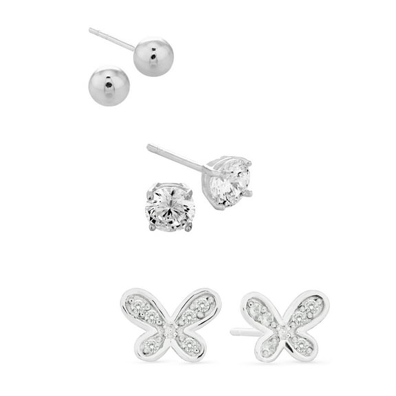 1.74ct 5mm CZ Ball and Butterfly Stud Earrings set in Sterling Silver