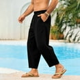 thumbnail image 4 of Mifsaly Men Linen Pants Baggy Wide Leg Pant Elastic Waist Lightweight Loose Trousers Summer Beach Work Vacation Clothes with Pockets 2026 L, 4 of 7