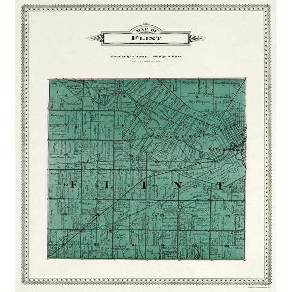 Historic City Map - Flint Michigan - Day 1899 - 23 x 25.70 - Vintage Wall Art