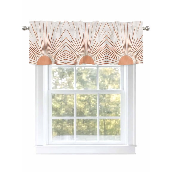 Sunshine Valances for Windows, Rod Pocket Kitchen Valance Curtains - Soft & Washable Small Window Treatment for Living Room, Bathroom, Abstract Lines Art, 54x18inch