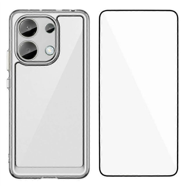 WANLONFENG MF Series for Xiaomi Redmi Note 13 4G Case TPU Acrylic Clear Phone Cover with Tempered Gl