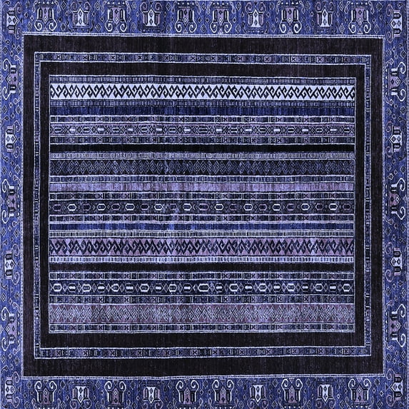 Ahgly Company Machine Washable Indoor Square Abstract Blue Modern Area Rugs, 7' Square