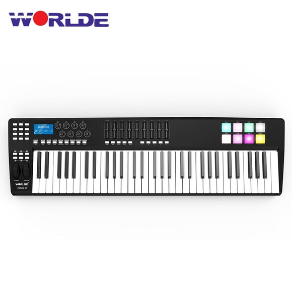 WORLDE PANDA61 61-Key USB MIDI Keyboard Controller 8 RGB Coloré Rétro-Éclairé Gâchette Pads avec Câble USB
