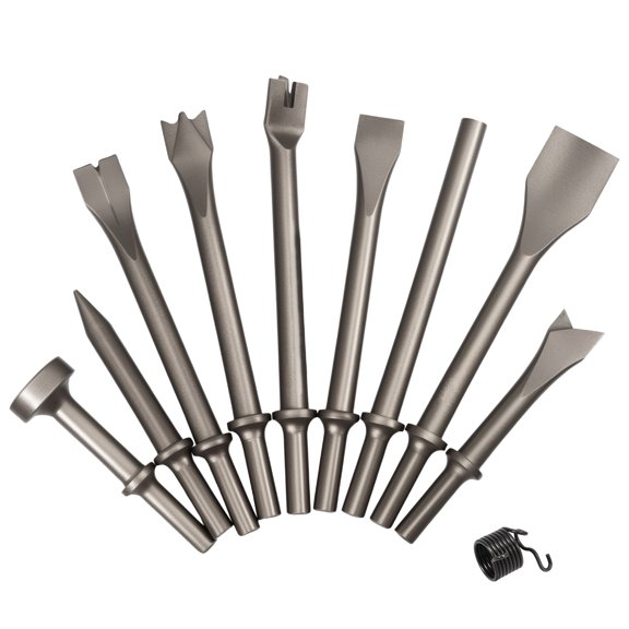 10Pcs Pneumatic Air Hammer Chisels Set High Carbon Steel Pneumatic Chisel Tool with Spring for Masonry Concrete Demolition