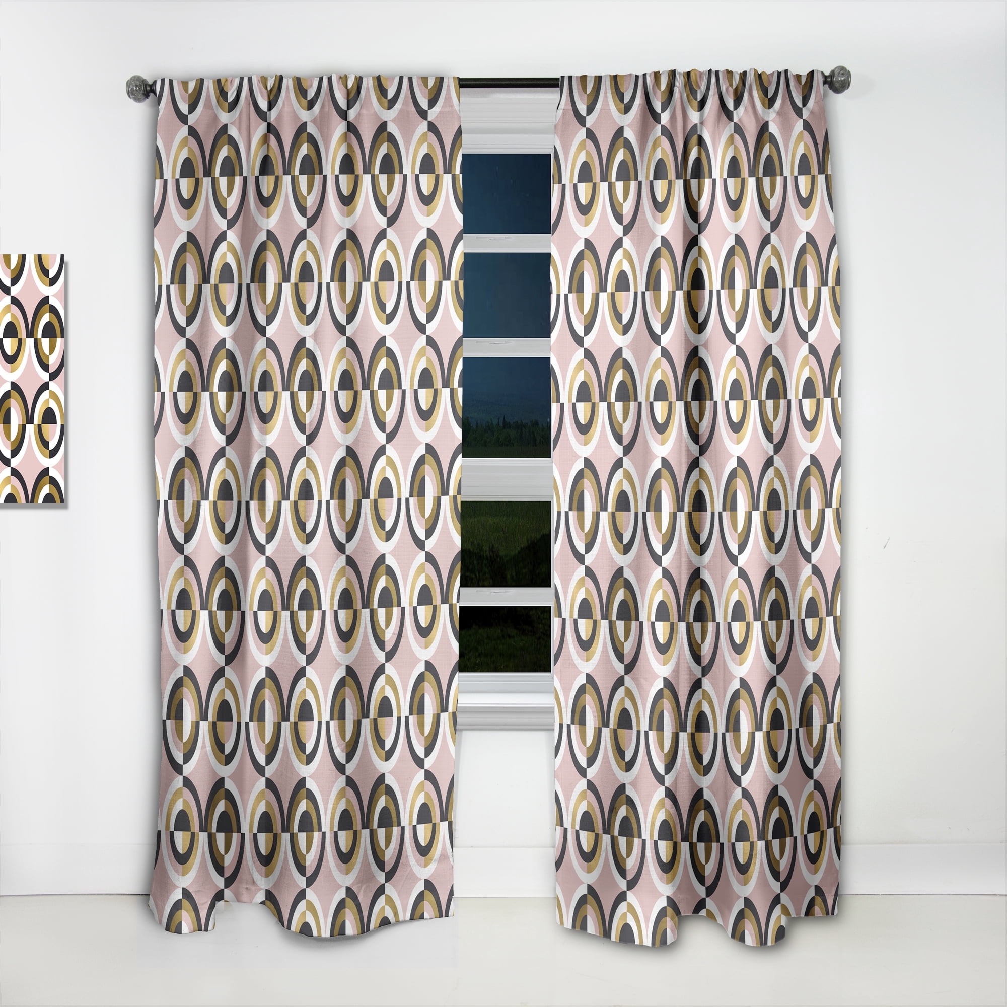Designart 'Abstract Geometric Circular Retro Pattern I' Mid-Century Modern Curtain Panel