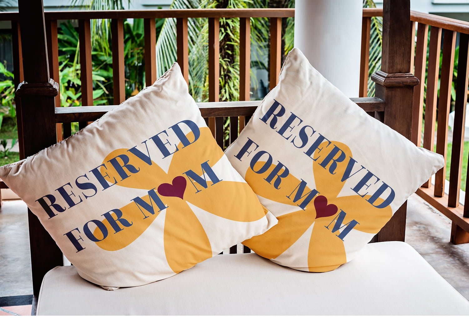 20" x 20" Simply Daisy Reserved for Mom with Hearts Indoor/Outdoor Pillow, Egg Yolk Yellow Qty 1