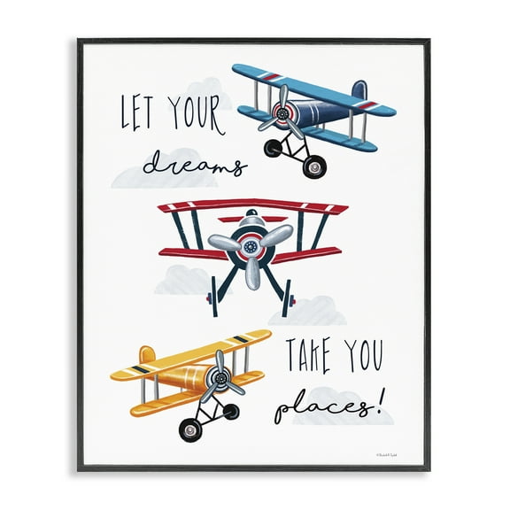 Stupell Industries Dreams Take You Places Transportation Painting Black Framed Art Print Wall Art, 11 x 14