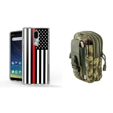 BC AquaFlex Series Compatible with Coolpad Legacy (2019) Case Bundle: Slim Reinforced Shockproof TPU Cover (Thin Red Line Flag), Tactical MOLLE Organizer Travel Pouch (ACU Pixel Camo) and Atom