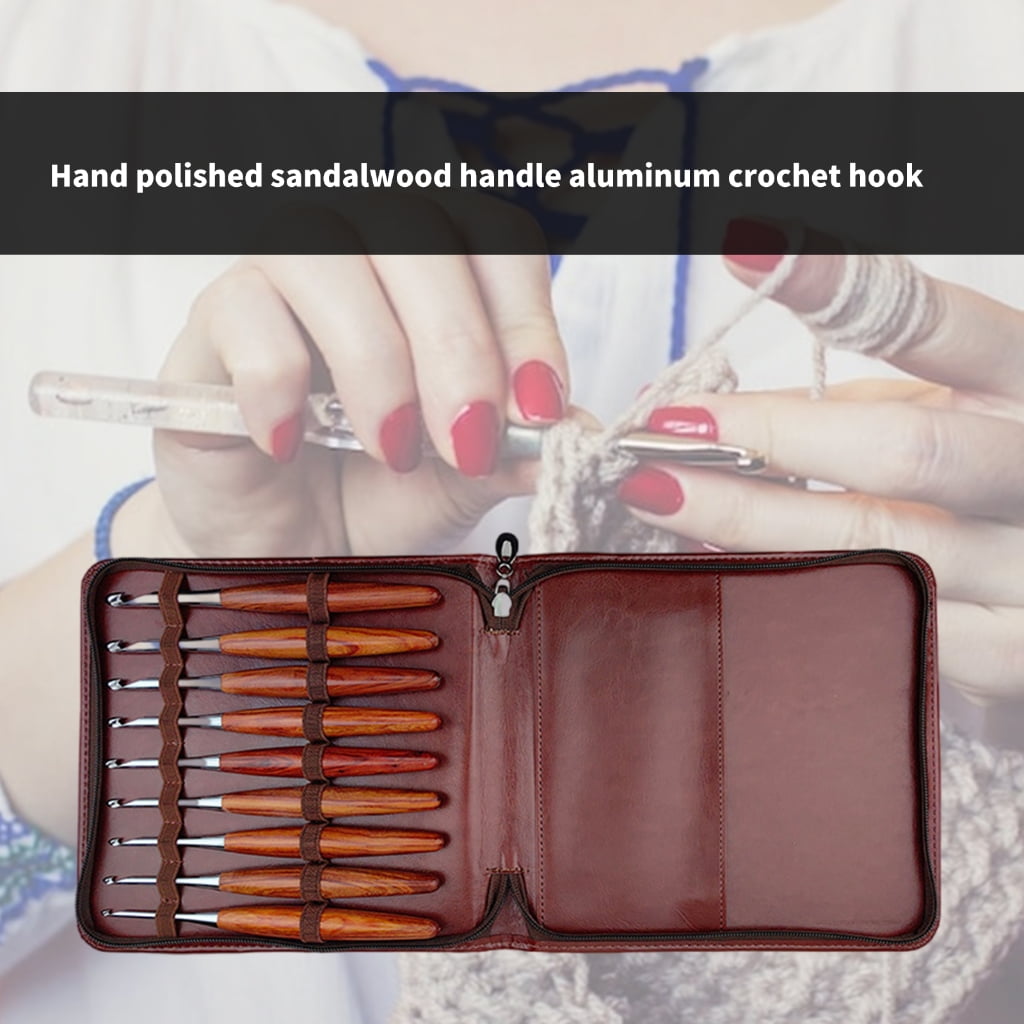 Geemin 9Pcs Wood Handle Crochet Hook Ergonomic Knitting Crochet Hook for Beginner 9Pcs Wood Handle Crochet Hook Needle for Beginner Experienced Hobbyist Knitting