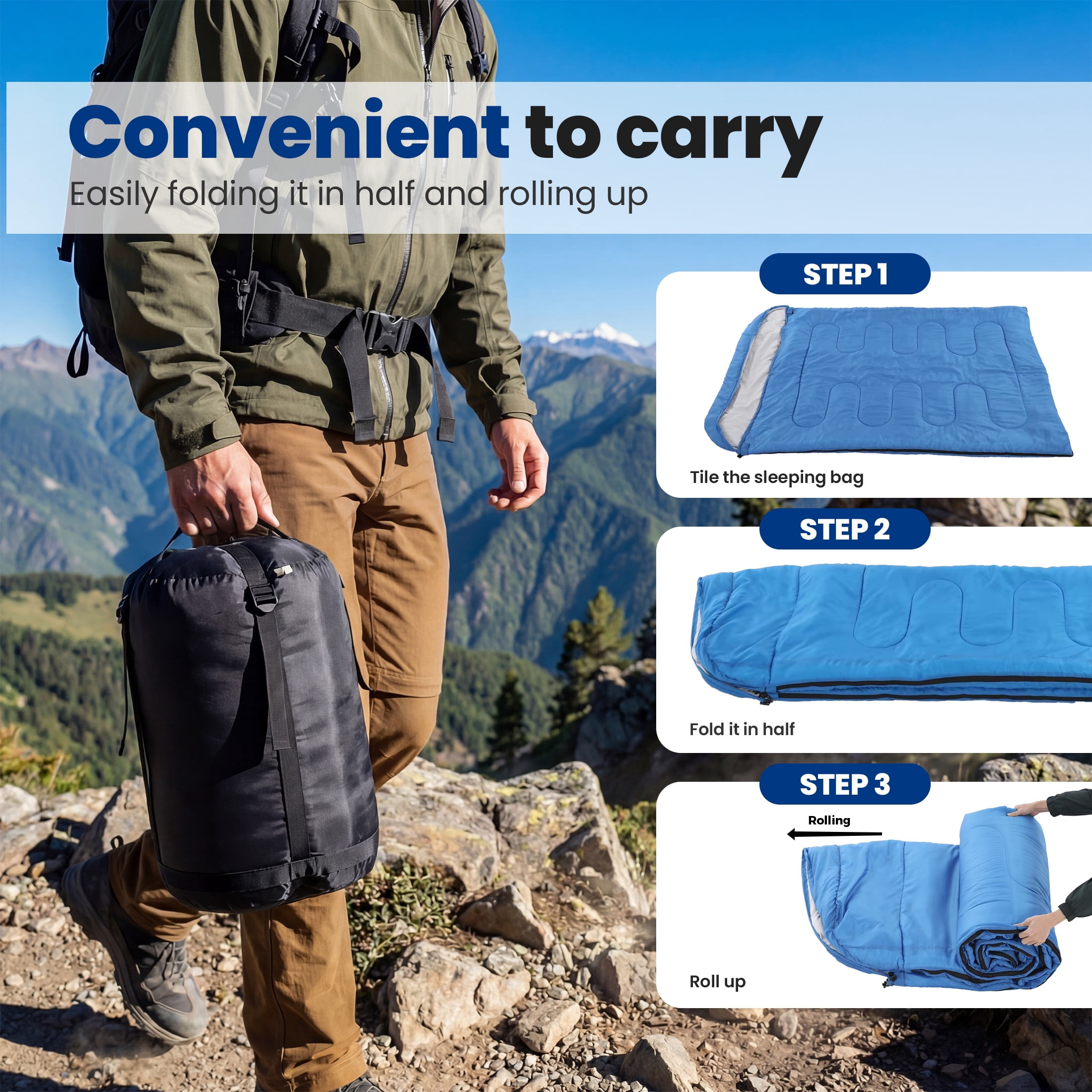edx Queen Size Sleeping Bag for Adults, Double Sleeping Bag with 2 Pillows for All Season Camping Hiking, 2 Person Sleeping Bag Lightweight Weaterproof, Blue