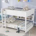 thumbnail image 3 of Queen Over Queen Bunk Bed with Built-In Charging Station & Storage Cabinets, Solid Pine Wood Frame, Full-Length Guardrails, Ladder for Safe Access, White, 3 of 9