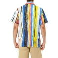 thumbnail image 3 of MODA NOVA Big & Tall Men's Striped Short Sleeves Button Down Hawaiian Shirt Blue Yellow Red M, 3 of 5