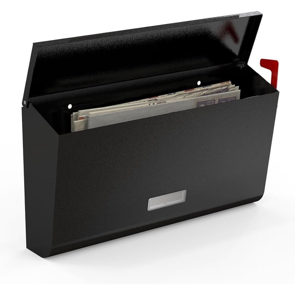 Metateel Rainproof Wall Mount Mailbox with Outgoing Flag for Outside, Large Modern Mail Box for House Office (16.42'' x 1.66'' x 10'')