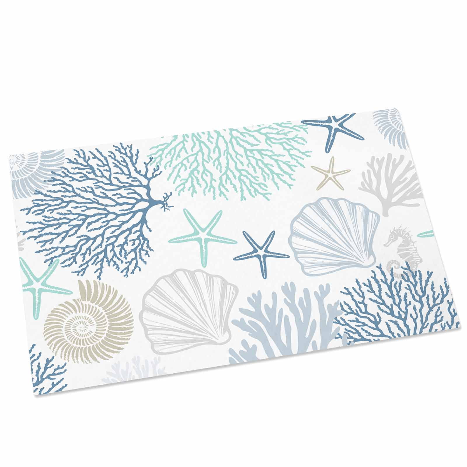 Blue Coral Coastal Indoor Door Mat - 18"x30", Non-Slip Welcome Mat for Outdoor, Summer Beach Shell Conch Ocean Front Doormat for Entry, Low-Profile Doormat Entrance Rug for Kitchen/Bathroom