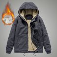thumbnail image 6 of IYTR Mens Winter Warm Jacket Long Sleeve Zipper Button Hooded Neck Jacket Plus Velvet Coat Solid Color with Pockets Black XL, 6 of 6