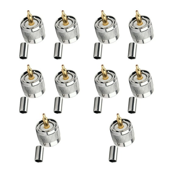APPLAYERR 10 Pack PL259 Crimp Connectors UHF Male for RG58 RG142 LMR195 RG400 RF Cables Brass Gold Plated Pin PTFE Insulators