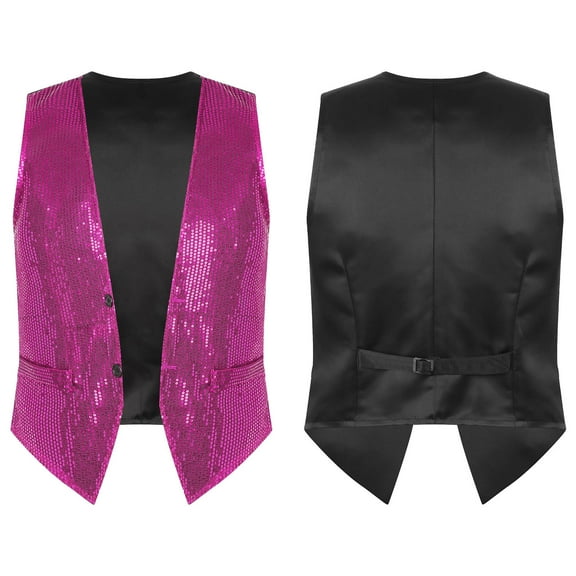 renvena Men Shiny Sequins Waistcoat Sparkly Jazz Hip Hop Disco Dance Top Vest Stage Performance Costume