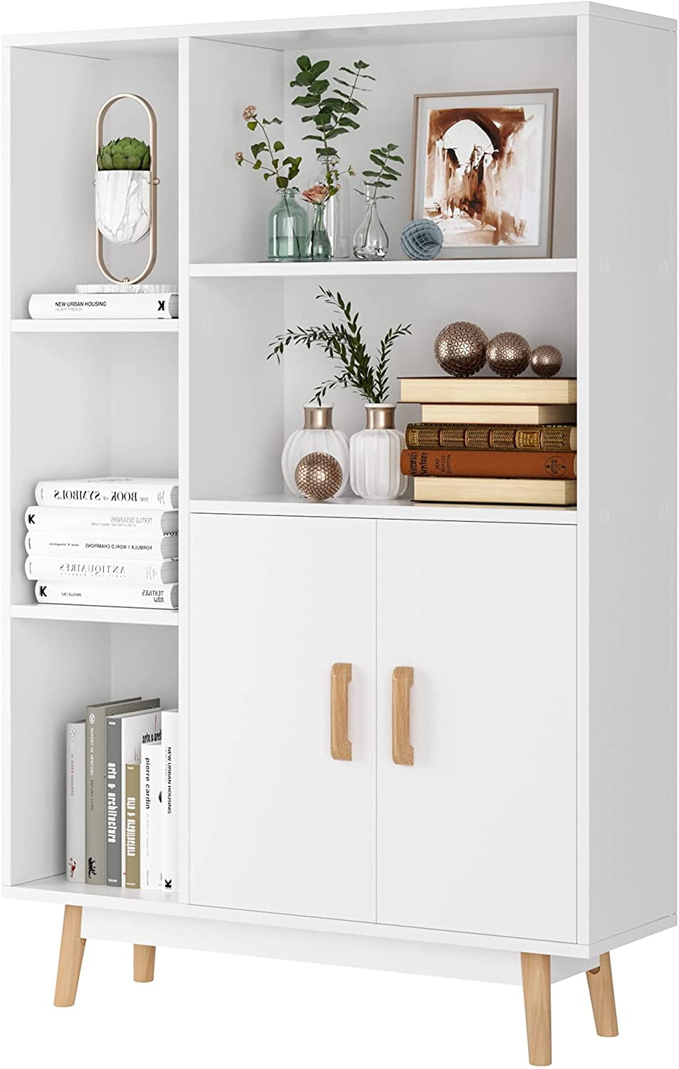 Homfa 5 Cube Bookcase Storage Cabinent, White Open Bookcase With Drawers