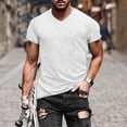 thumbnail image 2 of Men Solid V Neck Short Sleeve Fashion Trend Bottoming Shirt Casual Basic Tennis Tee, 2 of 8