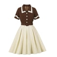 thumbnail image 2 of Mceream Robes Chemises pour Femmes Été Col à Revers Manches Courtes Col Noué Robe Vintage Cocktail Fête Boutons Décontractés Bureau Travail Évasée Ligne A Robe de Soirée Café TG, 2 of 9