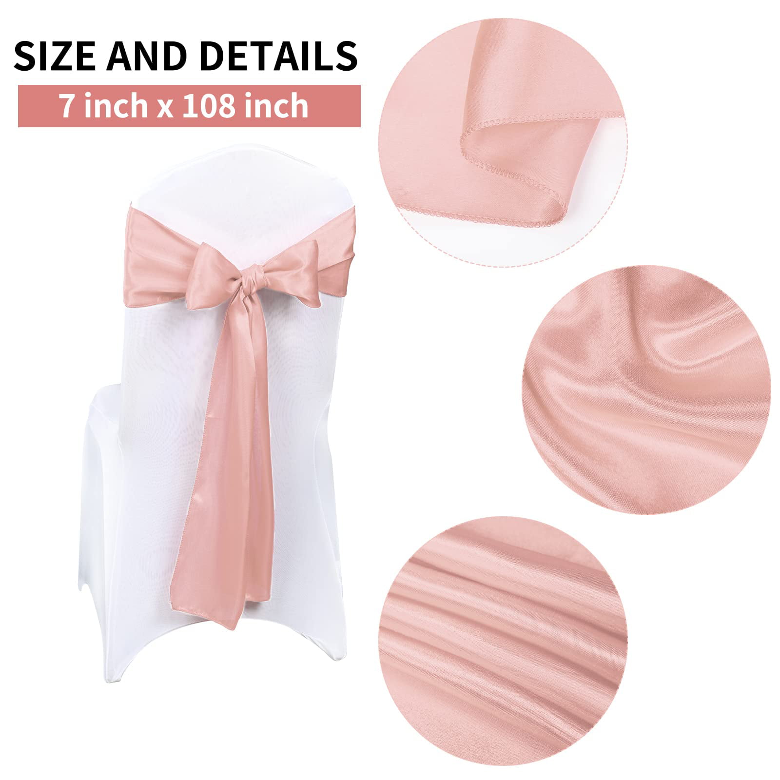 50 PCS Satin Chair Sash Chair Decorative Bow Designed Chair Cover Chair  Sashes for Thanksgiving Wedding Christmas Banquet Party (Rose Gold, 7 x 108  inch) 