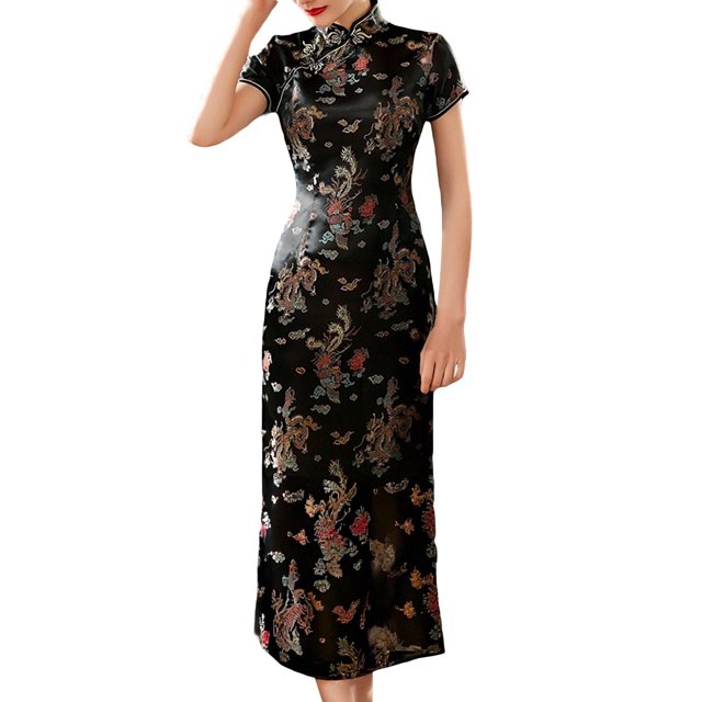 Krdevn Robe Cheongsam Imprimée Automne Hiver Élégante Robe de Soirée Formelle pour Femmes Style Rétro Classique Tenue de Fête, Taille : TG