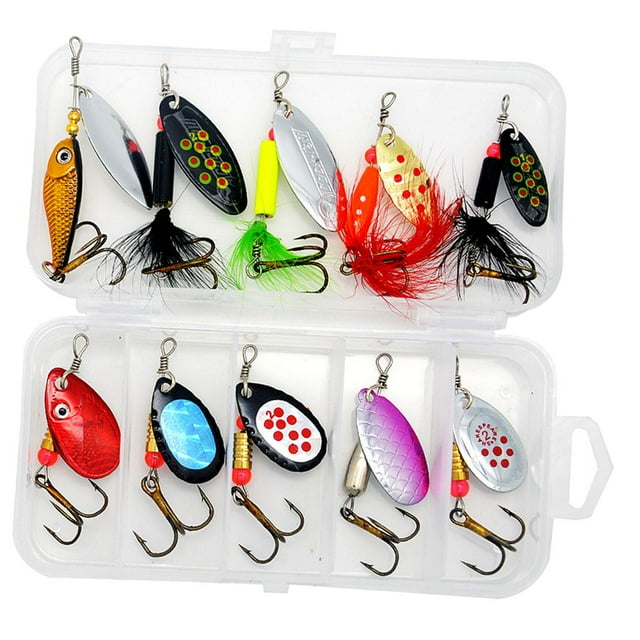 10Pcs Fishing Lures Spinnerbait Assorted Hard Metal Spinnerbaits Baits for Trout Style C