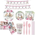 thumbnail image 1 of Décorations d'Anniversaire, Vaisselle d'Anniversaire Incluant Assiettes Gobelets Serviettes Nappe Pailles Bannière Articles de Fête pour 16 Invités, 1 of 8