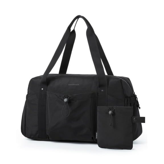 BAGSMART Foldable Travel Duffle Bag For Women, Gym Tote Bag for Sports, 26L Airport Carry On Weekender Overnight Bag for Travel, Travel Accessories, Black