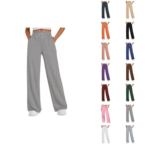 Women's Casual Pants High Waisted Loose Fit Straight Leg Joggers Elastic Waistband Drawstring Pocket Sweatpants For Daily Wear