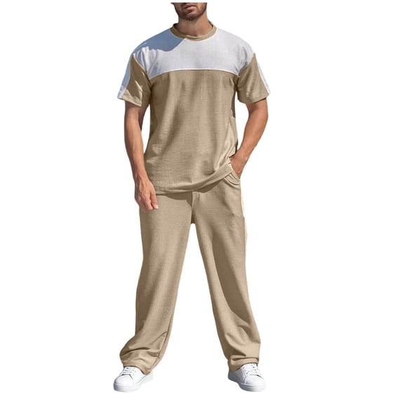 Gamivast Men's Short Sleeve Tracksuit Color Block T-Shirt and Pants Set Soft Breathable Outfit for Summer Casual Gym Workout Running Daily Sporty Clothing