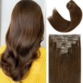 thumbnail image 1 of Lacer Extensiones De Cabello Con Clip En Extensiones De Cabello Humano Real 140 G, 7 Piezas, Trama Recta Sedosa, Cabello Humano Remy, Extensiones De Cabello Con Clip, Marrón Chocolate # 4, 20 Pulgadas, 1 of 1