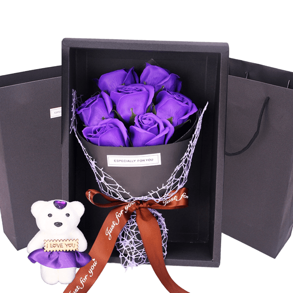 7-rose Red Rose Bouquet Gift Set with Teddy Bear for Valentine's Day
