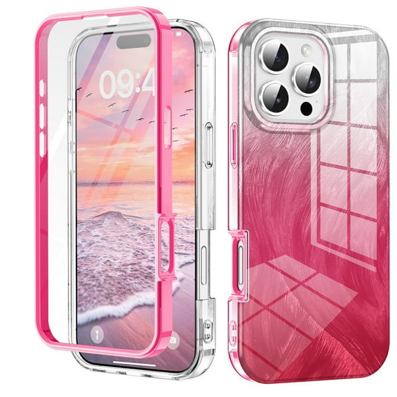 Marble Pattern Case for iPhone 16 Pro Max with Screen Protector,Cute Heavy Duty 3 in 1 Full Body Shockproof Hard PC Soft TPU Silicone Bumper Drop Women Girls Phone Case for iPhone 16 Pro Max,Rose