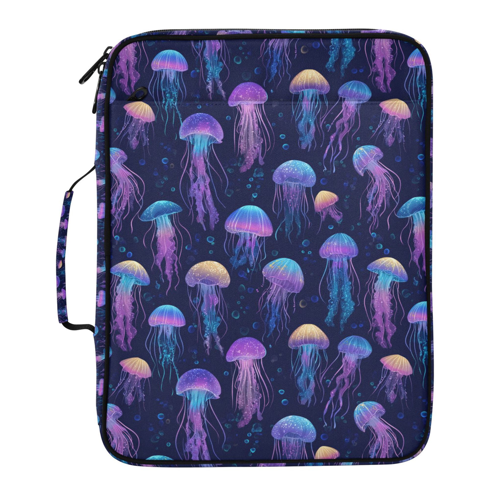FORMRS Accordion File Folder A4 Size 7-Pocket Expanding Document Organizer Bag with 3 Ring Binder, Dark Blue Jellyfish Pattern