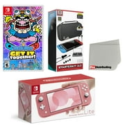 Nintendo Switch Lite Console Coral with WarioWare: Get It Together!, Accessory Starter Kit and Screen Cleaning Cloth Bundle - Import with US Plug