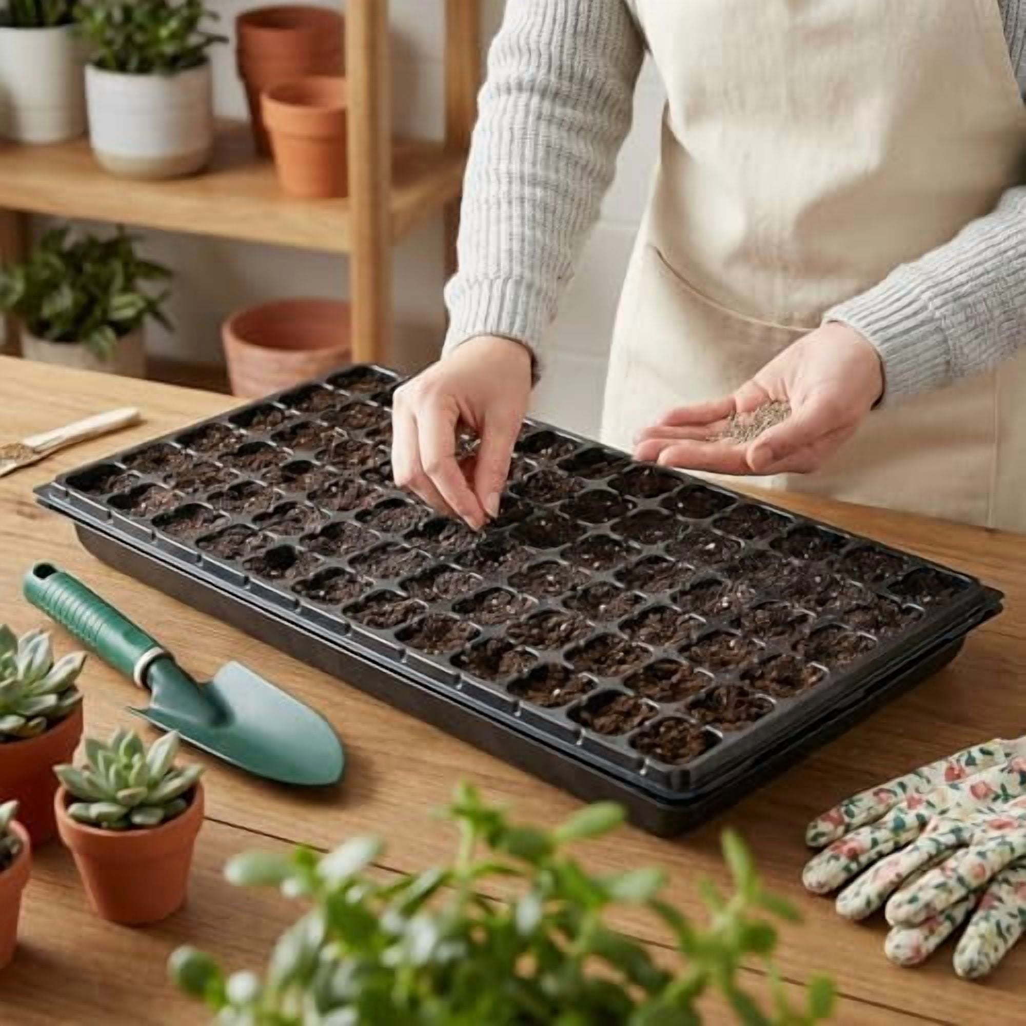 72-Cell Seed Trays with Drainage Trays-10 Sets 20 Packs-1020 Durable Plastic Plant Tray for Seed Germination（21x11x1.81 in）