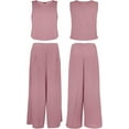 thumbnail image 5 of Roylamp Women's Summer 2 Piece Outfits Round Neck Crop Basic Top Cropped Wide Leg Pants Set Jumpsuits High quality, 5 of 5