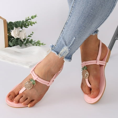 

LIANGP Women s Sandals Ladies Shoes Fashion Diamond Pineapple Sandals Comfortable Flat Thong Beach Sandals Women s Shoes Pink Size 8.5