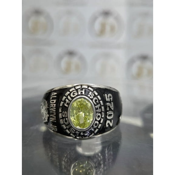 Men's and Women's Sterling Silver CZ Oval GemStone Custom High School Class Ring for College & University Students, Graduation Ring