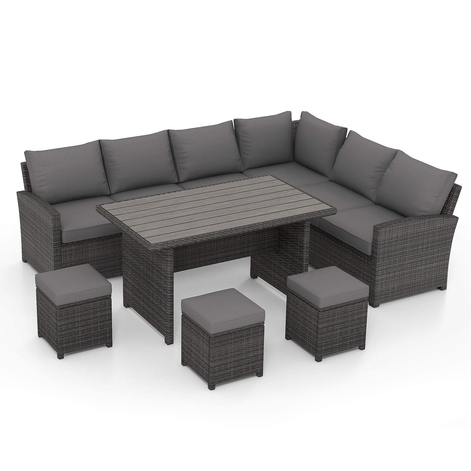 AECOJOY Patio Furniture Set, 7-Piece Rattan Wicker Sectional Sofa Couch, Outdoor Dining Conversation Set in Gray