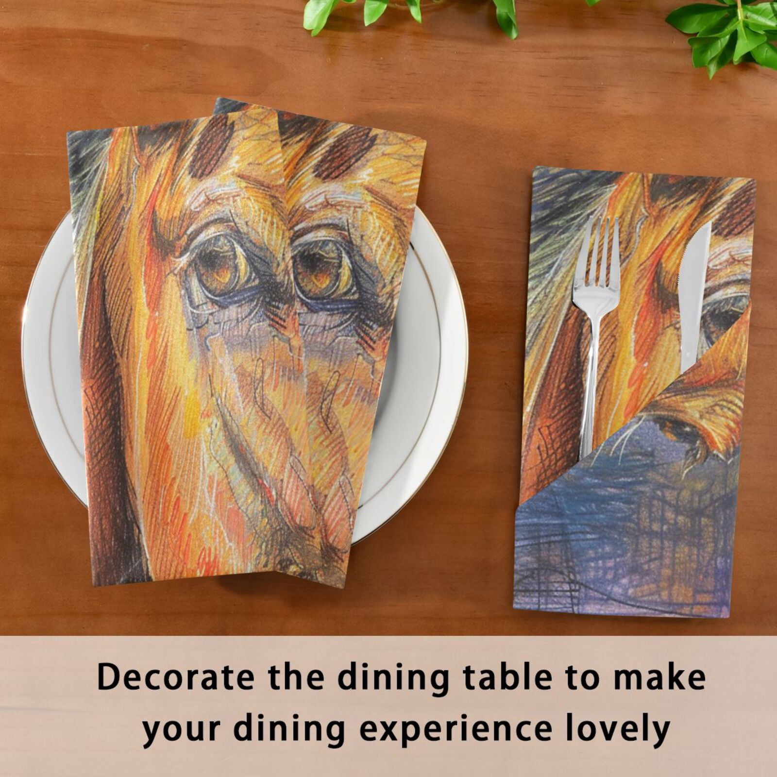 JSTEL Horse Head Crayon Drawing Cloth Napkins Set of 6, 20x20 Inch Washable and Reusable Napkin for Decoupage Dinner Party Everyday Use