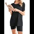 thumbnail image 2 of Conjuntos de 2 Piezas para Mujer, Chándal de Verano de Corta, Ropa de Estar por Casa, Pantalones Cortos con Cuello Redondo. Negro M, 2 of 7