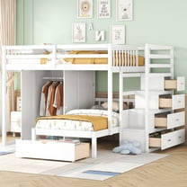 CoSoTower Full Over Twin Bunk Bed with Wardrobe, Drawers, White