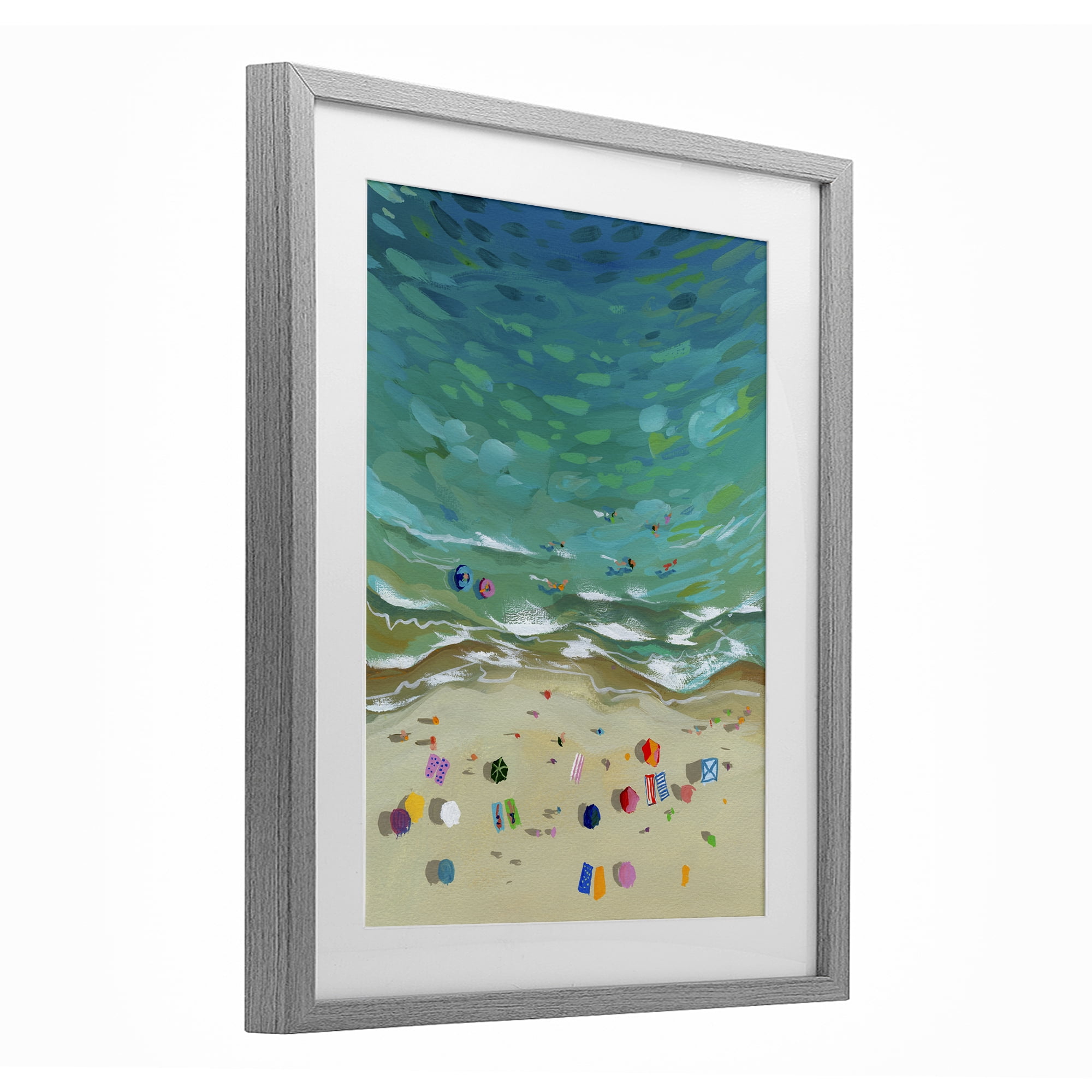 Stupell Industries Aerial Beachside with Umbrellas Gray Framed Print Under Glass, design by Brook Page