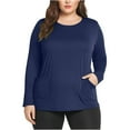 thumbnail image 2 of Feancey Plus Size Tops for Curvy Women Oversized Casual Long Sleeve Round Neck Tshirts Soft Comfy Loose Tunic Solid Basic Tees with Pockets Navy L, 2 of 7