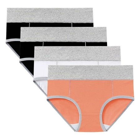 ATOYSOY Women s Plus Size Hip Lifting Cotton Panties  4 Pack Stretchy Multipack Underpants Shapewear Control Briefs for Ladies Clearance Solid Panty Classic Briefs Girls Comfy Orange XXL